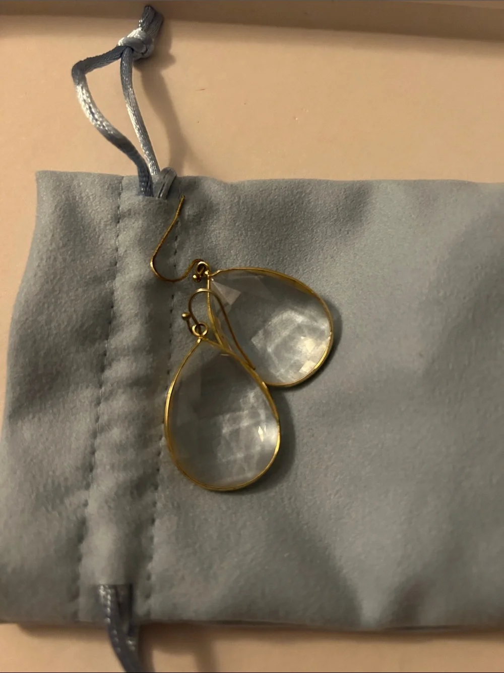 Anthropologie Gold clad Clear Teardrop Dangle Earrings